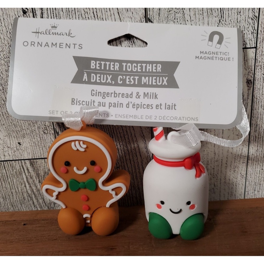 Hallmark Better Together Gingerbread and Milk Magnetic Christmas Ornaments Set